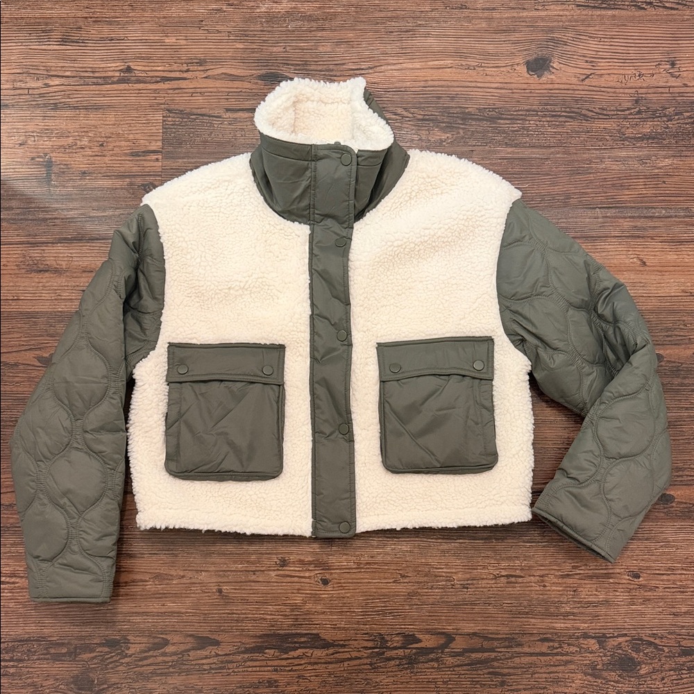 Athleta White and Green Quilted Jacket